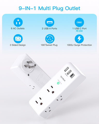 One Beat six-ac outlets swivel design saves space around crowded power strips