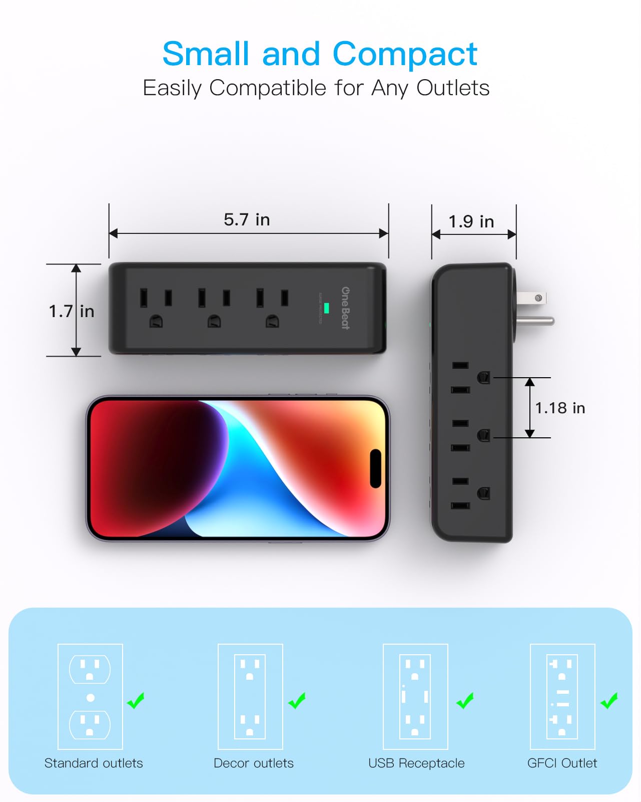 One Beat durable wall charger outlet splitter supports multiple devices.