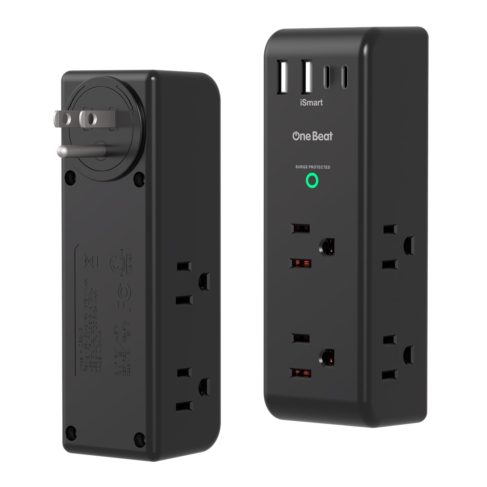 One Beat surge protector with rotating plug for easy access