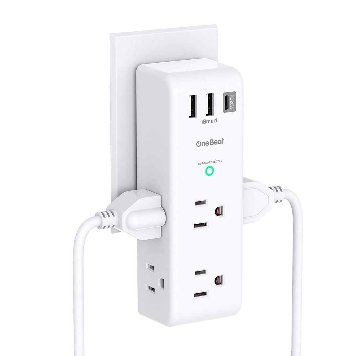 One Beat surge protector outlet extender with rotating plug for flexible desk placement
