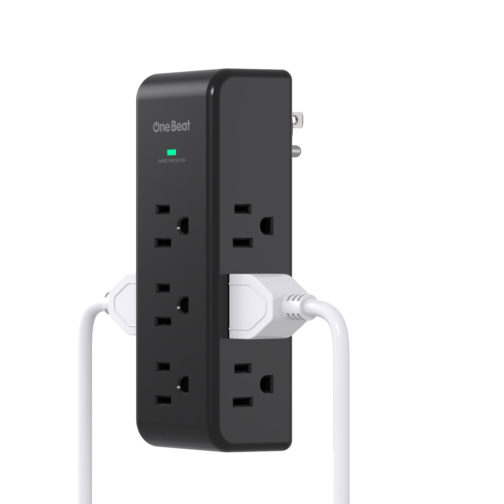 One Beat surge protector with rotating plug powers nine outlets from a single wall.
