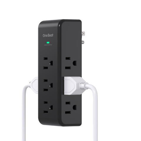 One Beat surge protector with rotating plug powers nine outlets from a single wall.