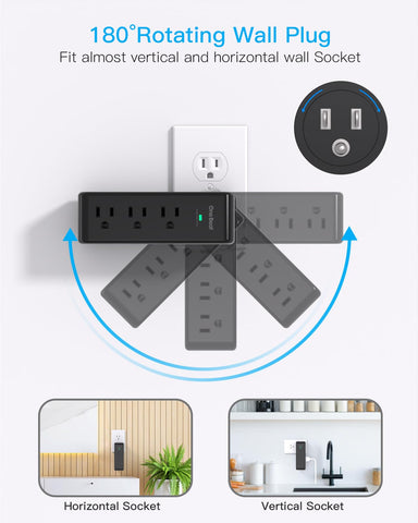 One Beat surge protector three-sided design saves desk space and outlets.
