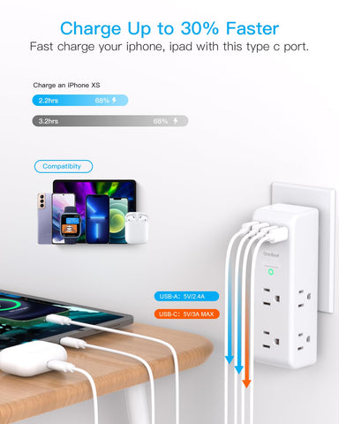 One Beat USB-C smart charging port detects devices for efficient power.