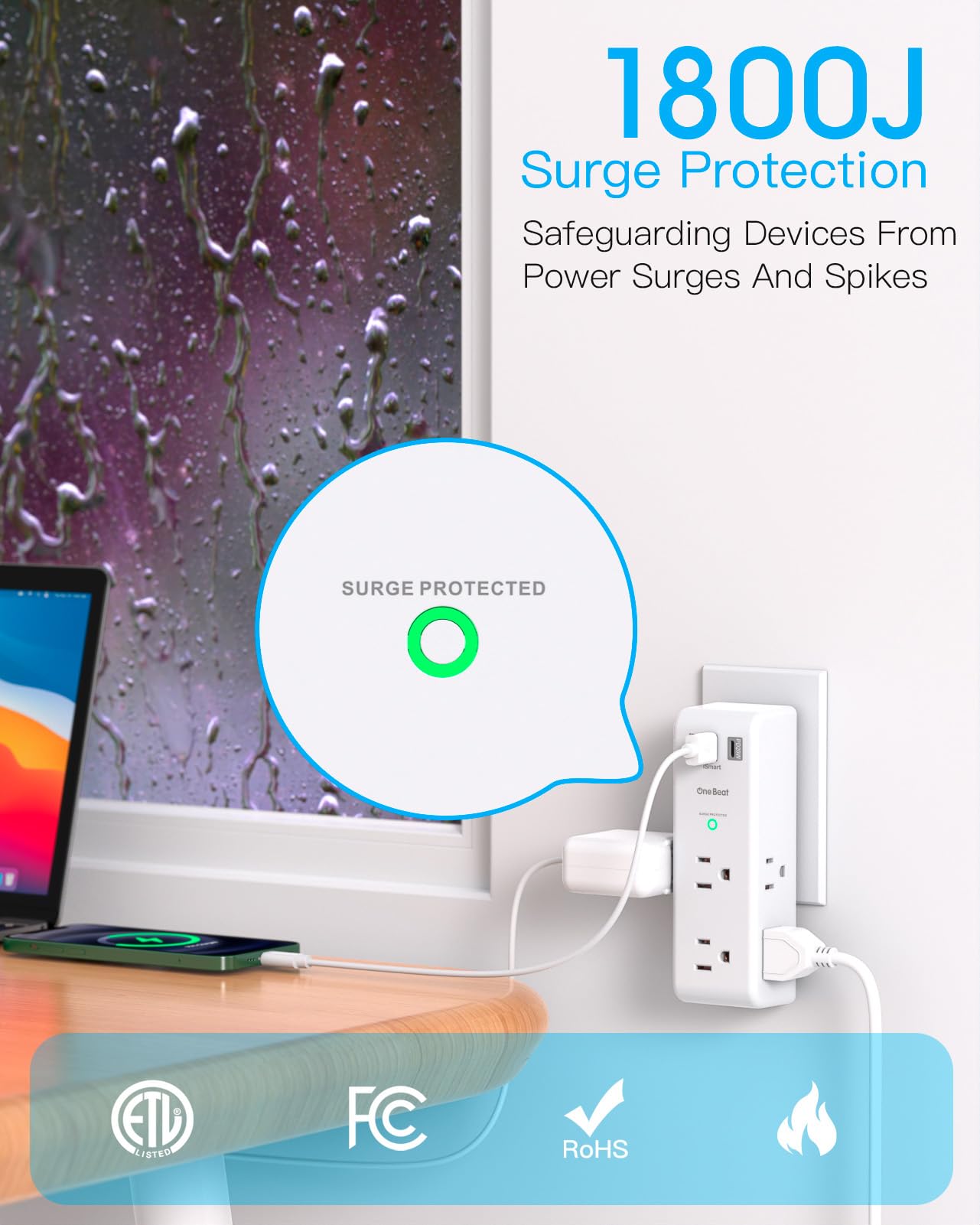 One Beat wide-spaced outlets fit large plugs without blocking others