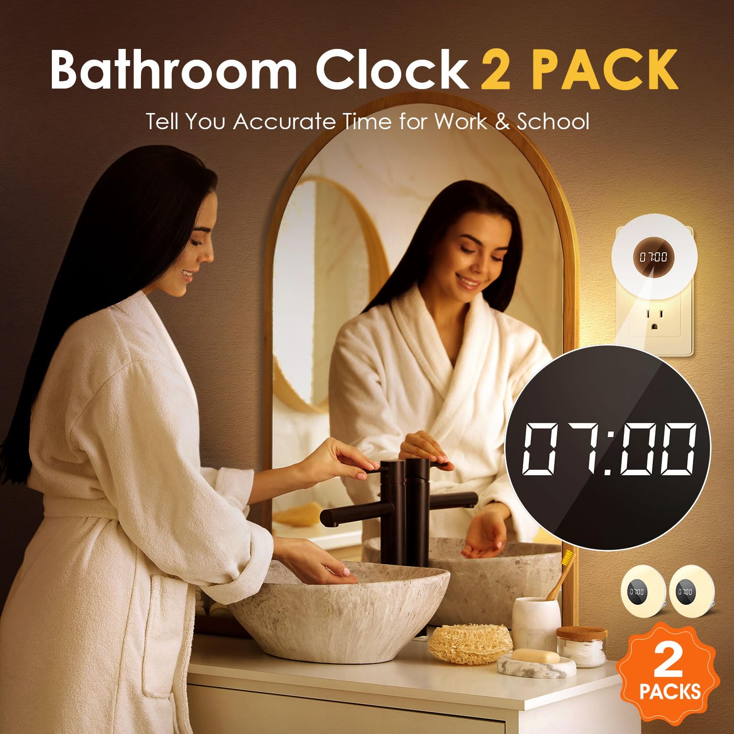 One Fire Aora night light with three colors for calming bathroom ambiance.