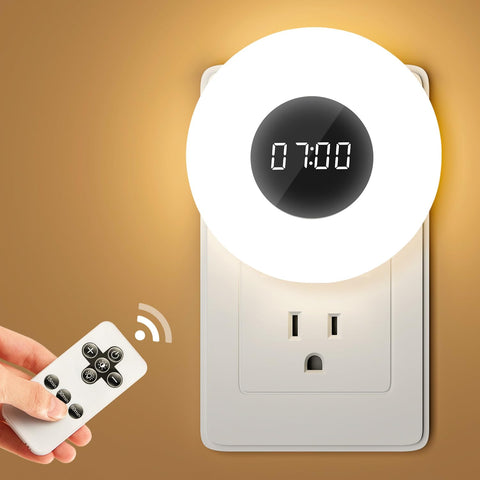 One Fire bathroom clock with dimmer and remote for adjustable brightness.
