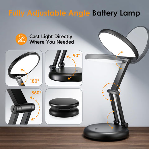One Fire cordless desk lamp in foldable form for easy packing and transport.