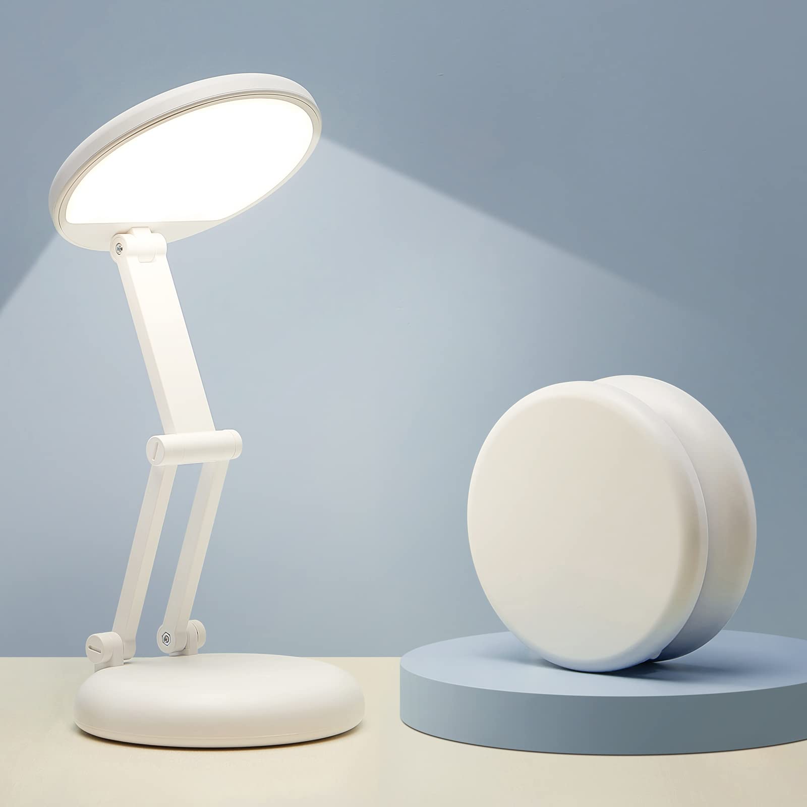 One Fire cordless desk lamp folded into a cookie, travel-friendly for dorm use.