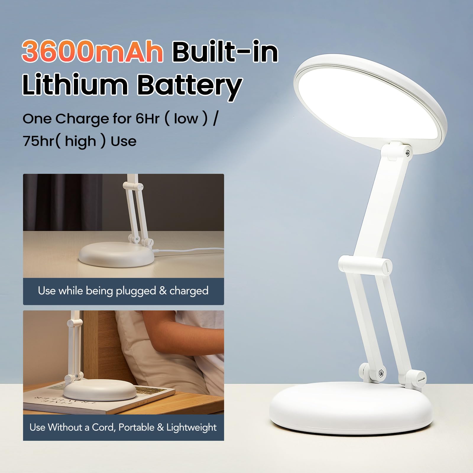 One Fire cordless desk lamp non-glare LED ideal for late-night study.