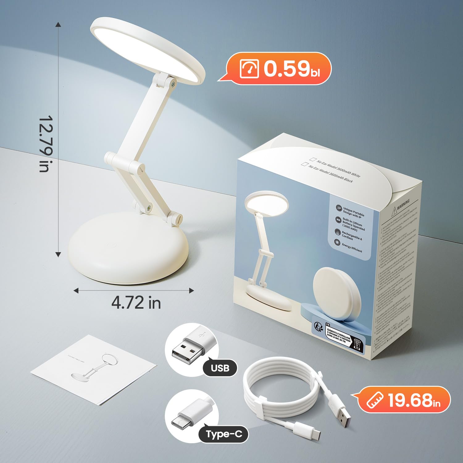 One Fire cordless desk lamp rechargeable lamp for quick charging and reuse.