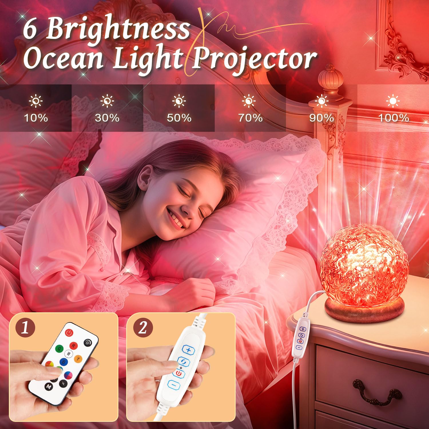 One Fire dimmable ocean projector offers tailored brightness for any moment.