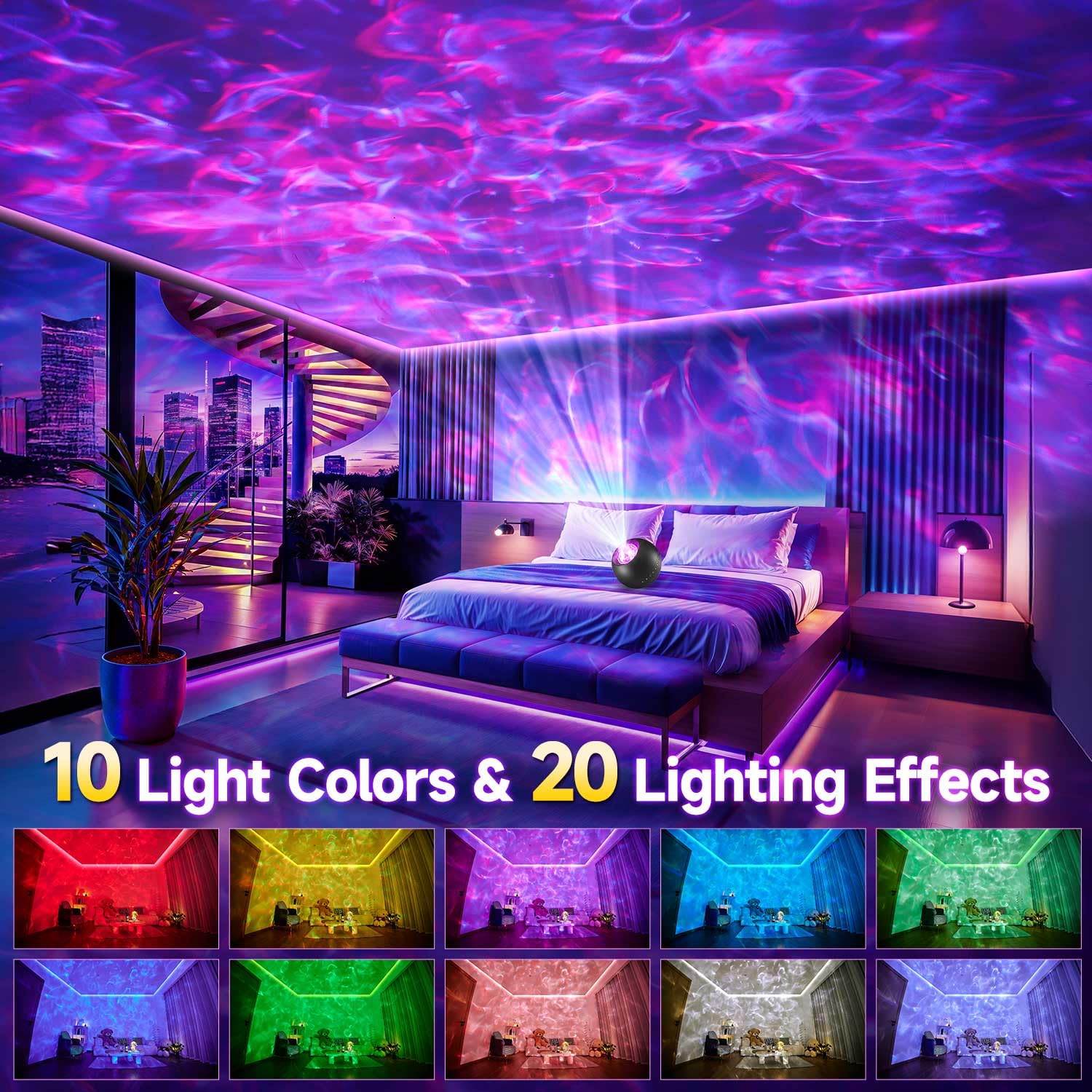 One Fire Galaxy Projector fills bedroom with ocean waves and starry ceiling visuals