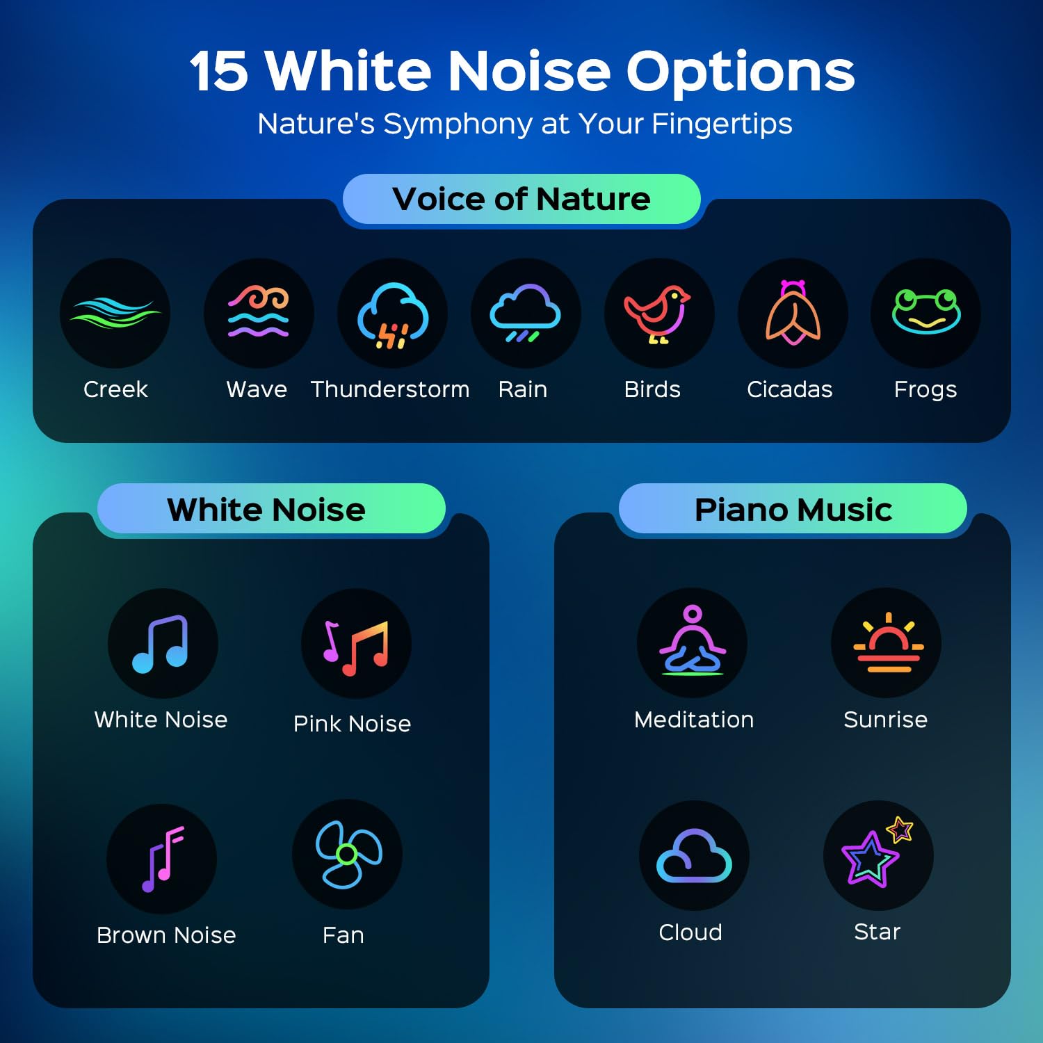Colorful 15 colors and 360° effects for mood lighting