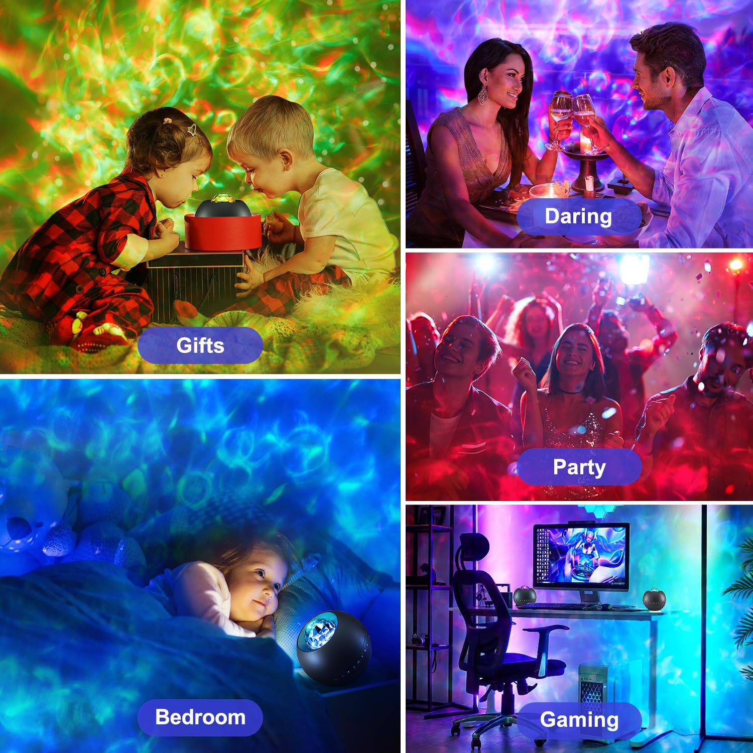 One Fire Galaxy Projector offers white noise modes for relaxation.