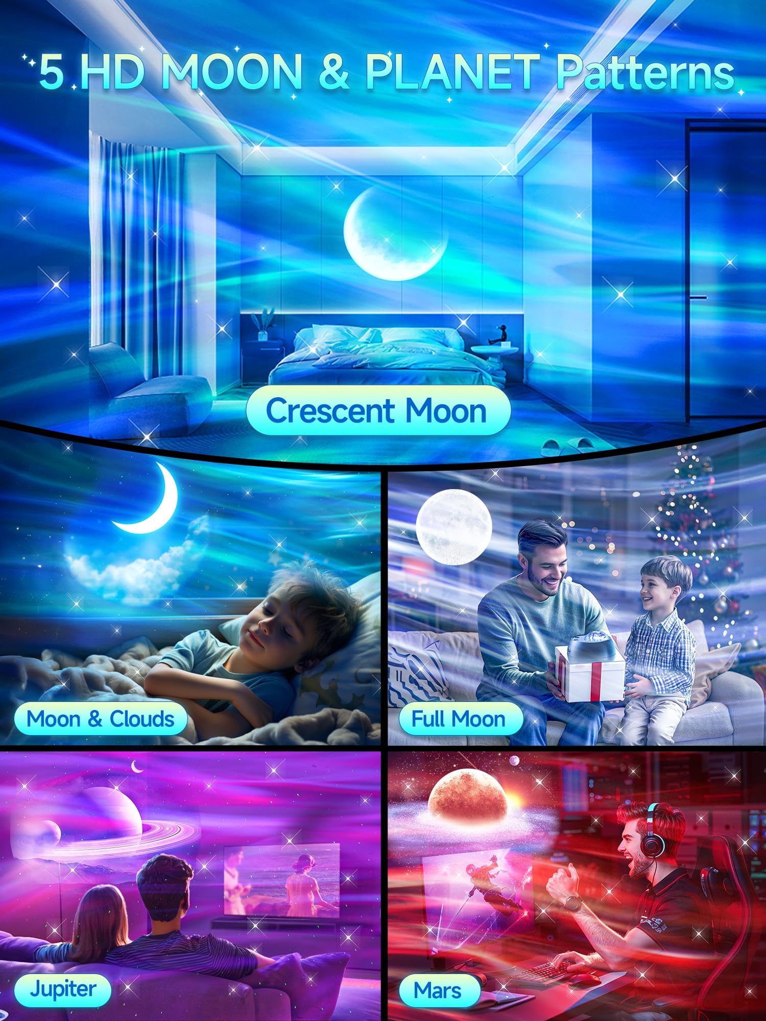 One Fire Northern Lights Projector displays 15 colors for vibrant ambiance