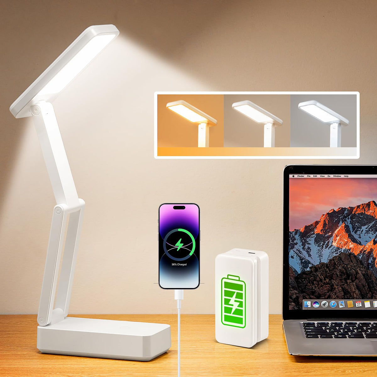 One Fire Rechargeable Lamp with 6000mAh battery showing charge status for cordless use