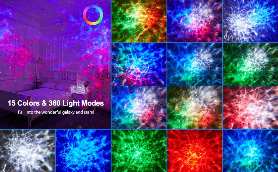 One Fire Upgrade Star Projector with 15 colors creates soothing mood lighting for bedrooms.
