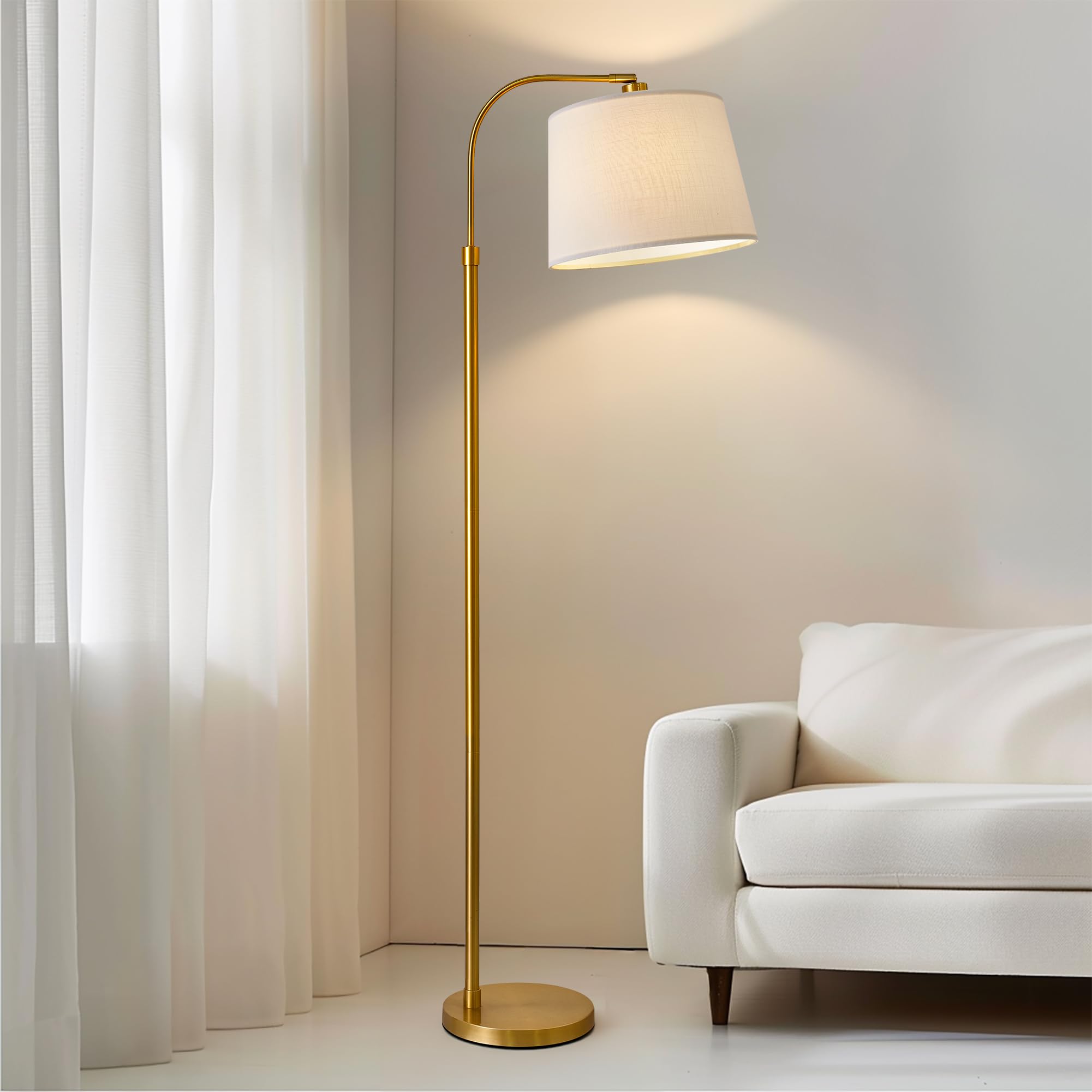 Oneach 62-inch gold floor lamp shade creates a soft, welcoming glow.