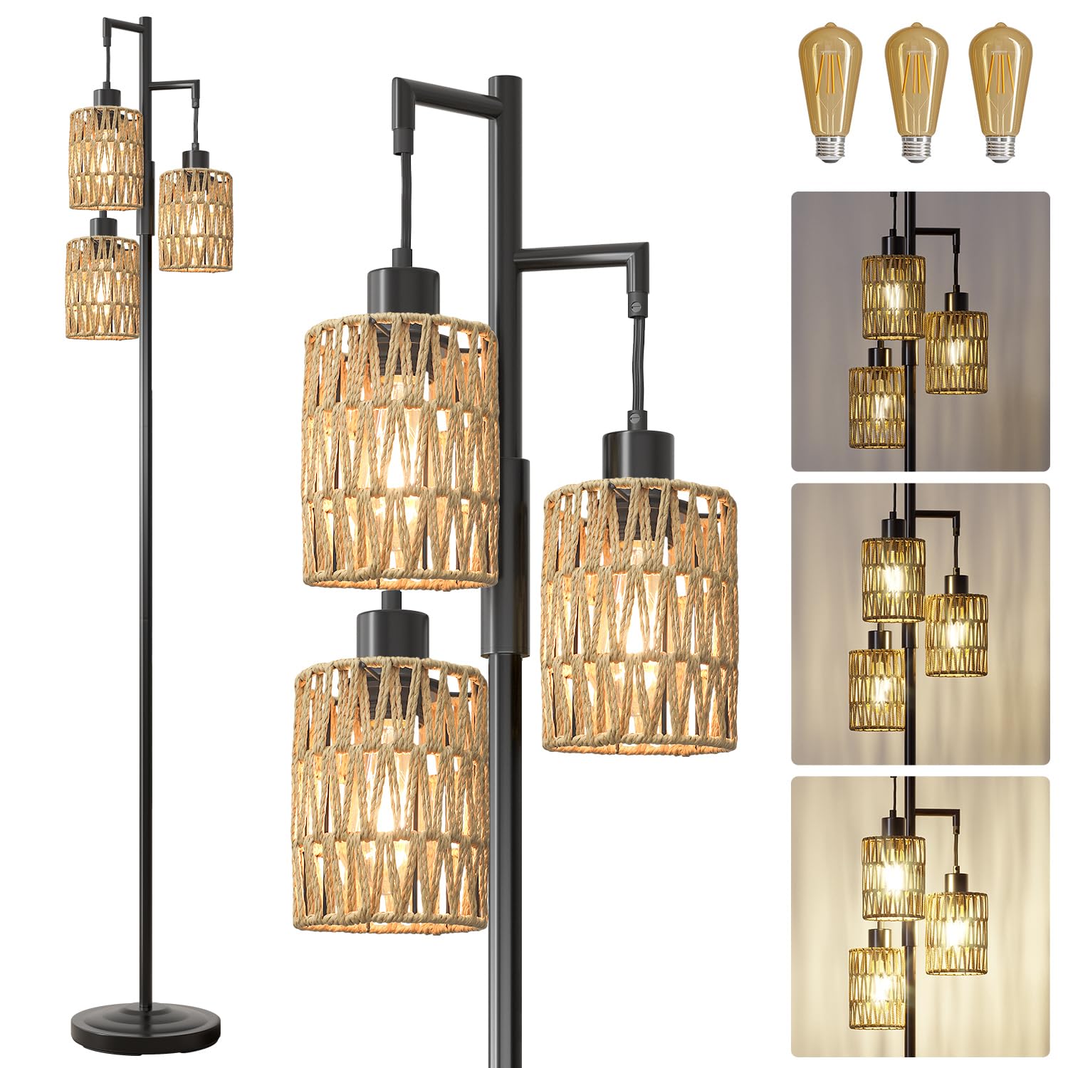 Oneach 68-inch floor lamp with three cage shades for stylish ambient lighting