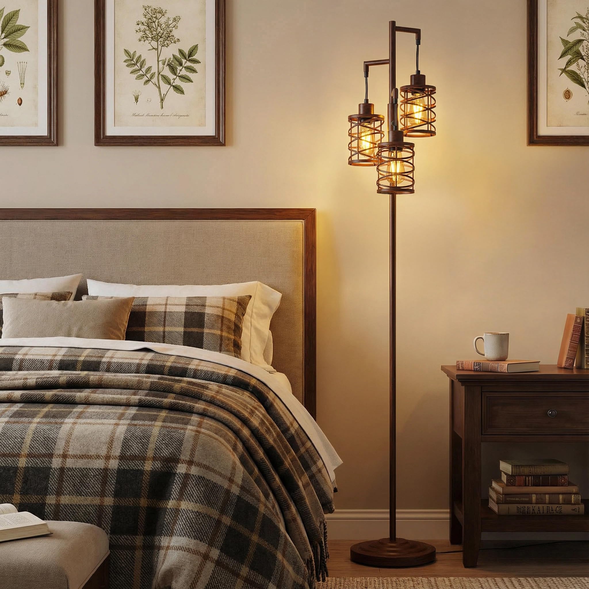 Oneach 70-inch lamp cage shades highlighting industrial farmhouse style with warm light