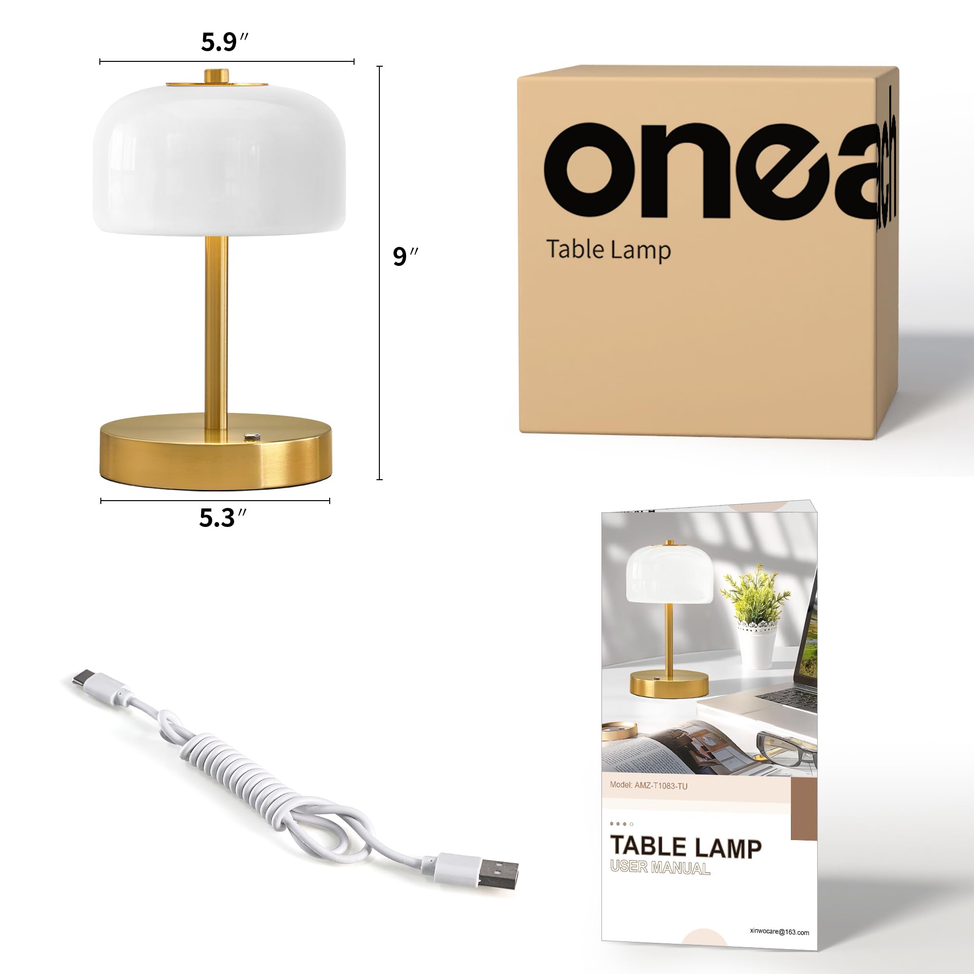 Oneach packaging and quick-assembly presentation of the lamp
