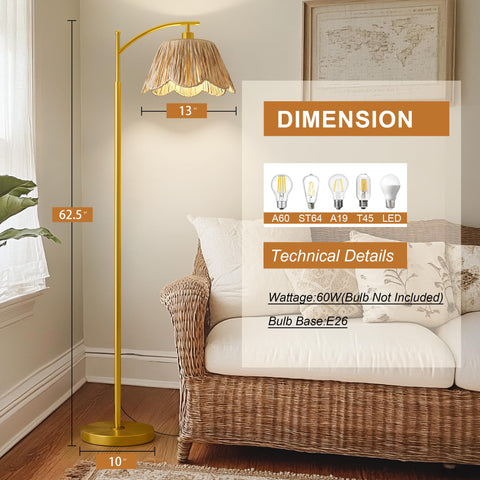 Oneach Arc floor lamp stands 62.5 inches tall for versatile placement.