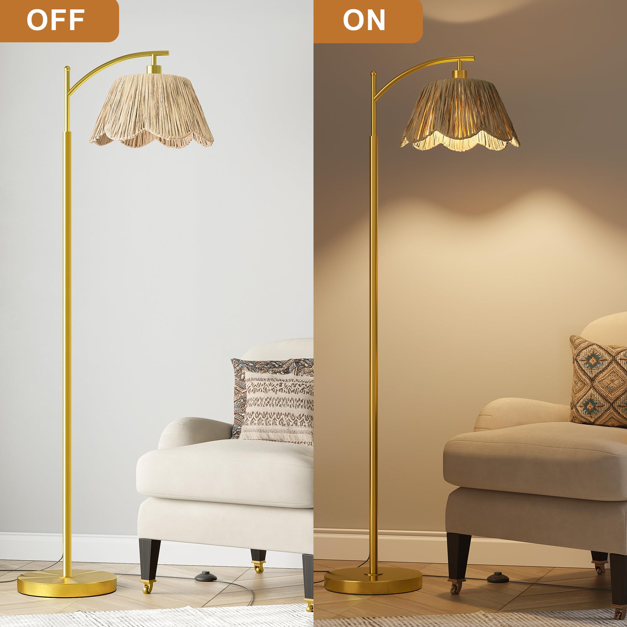 Oneach Arc lamp uses an E26 base for customizable bulb options.