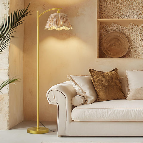 Oneach Arc floor lamp features a gold base for a stable, stylish look.