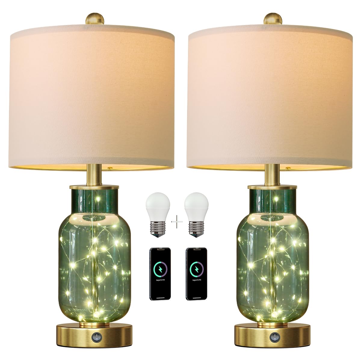 Oneach bedside lamp with USB Type-C ports keeps devices charged.