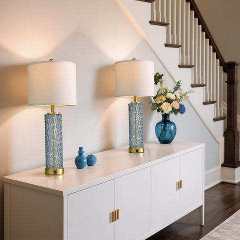 Oneach blue crystal night light enhances mood on a living room nightstand