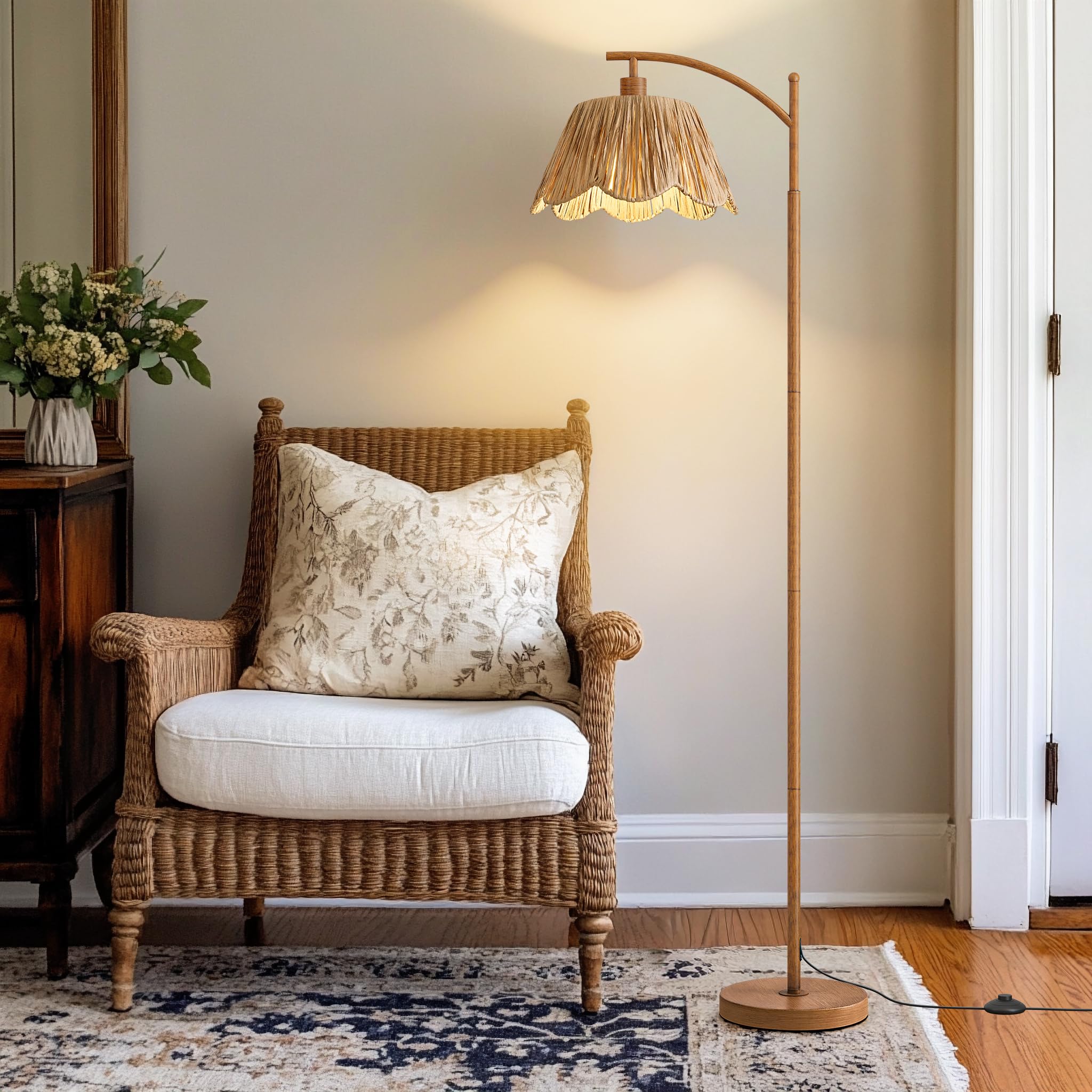 Oneach handwoven shade texture adds cozy boho charm.