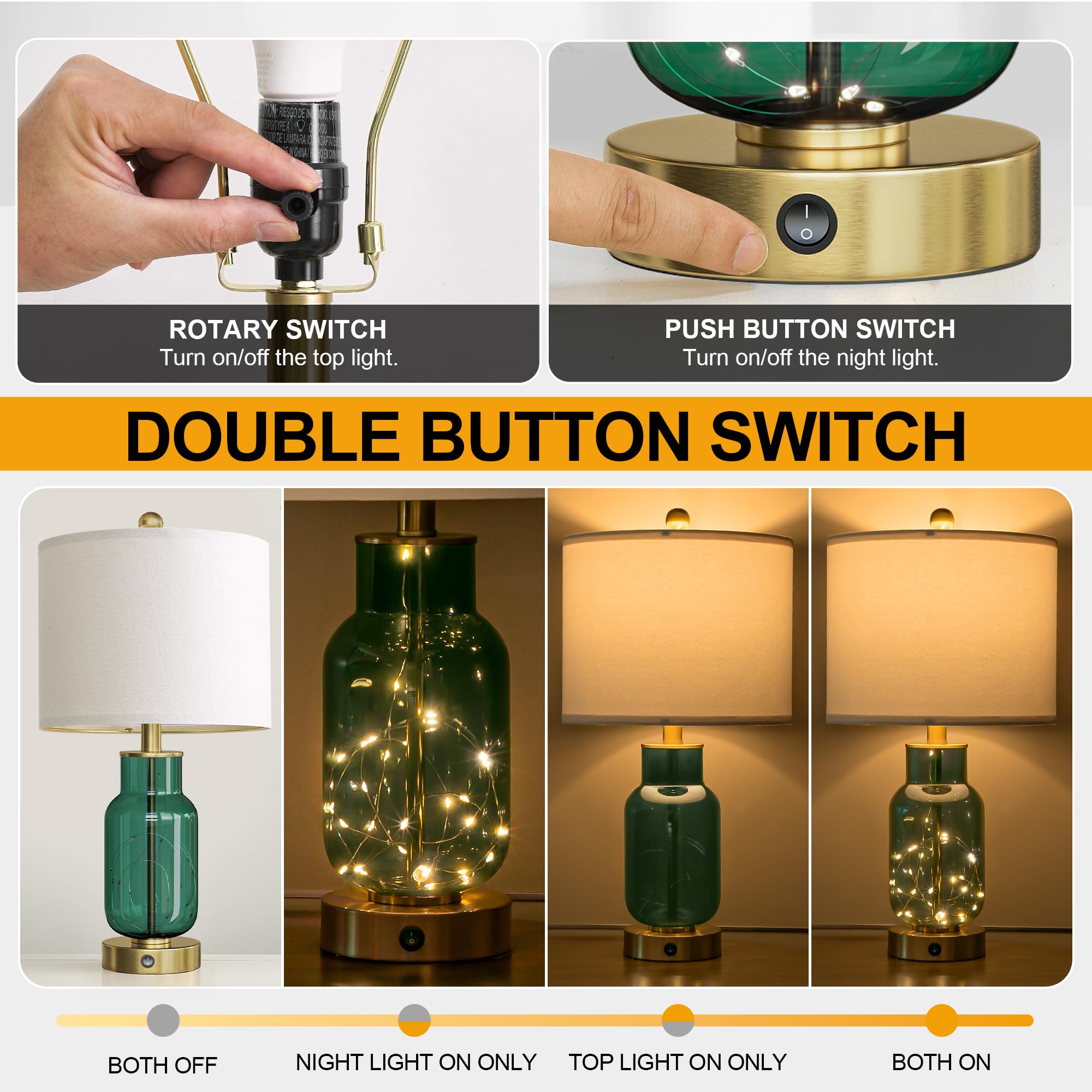 Oneach lamp with independent switches for flexible lighting options.