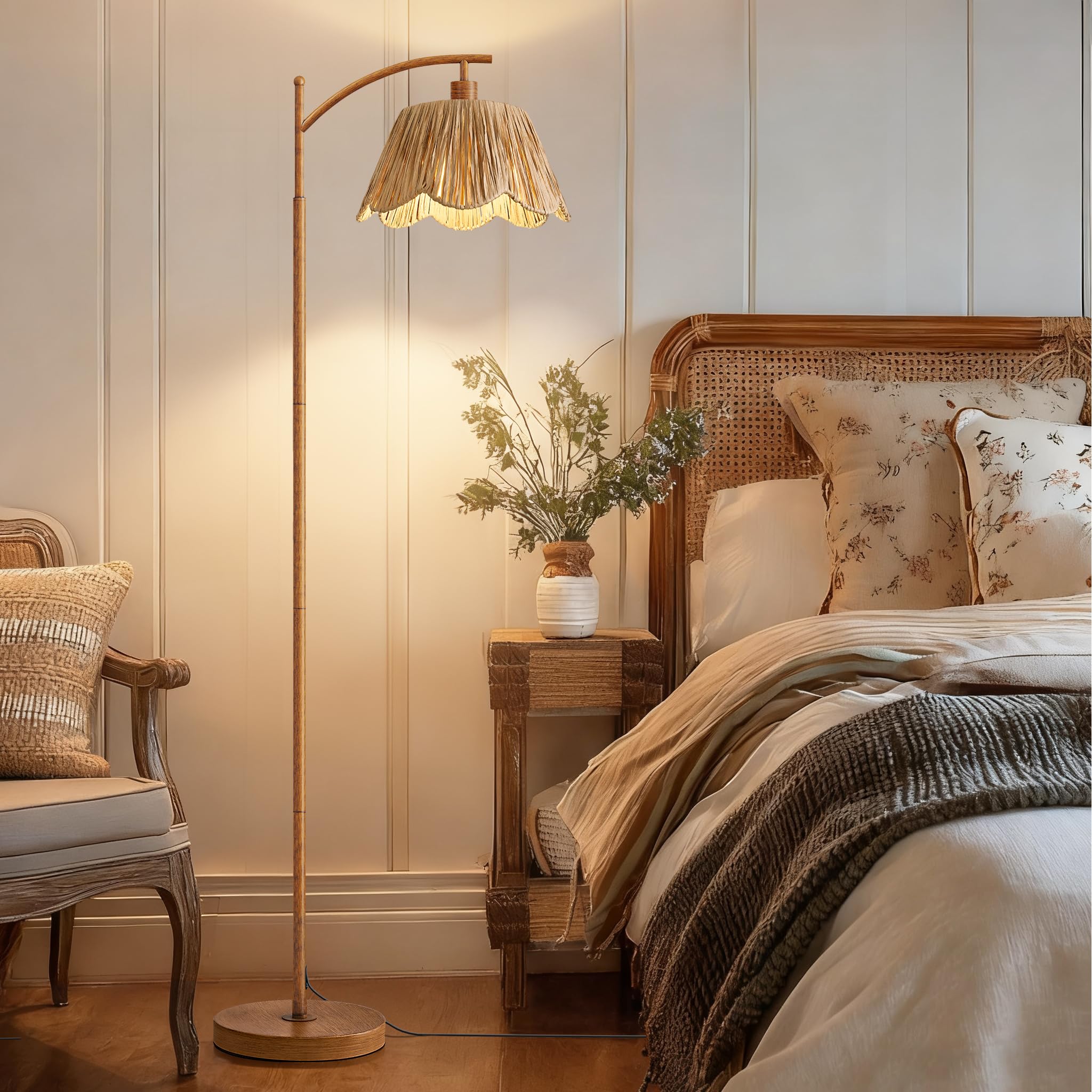 Oneach living room ambience with ambient light and boho style.