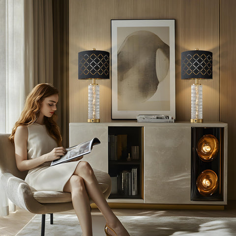 Oneach premium fabric lampshade with grid design adds depth