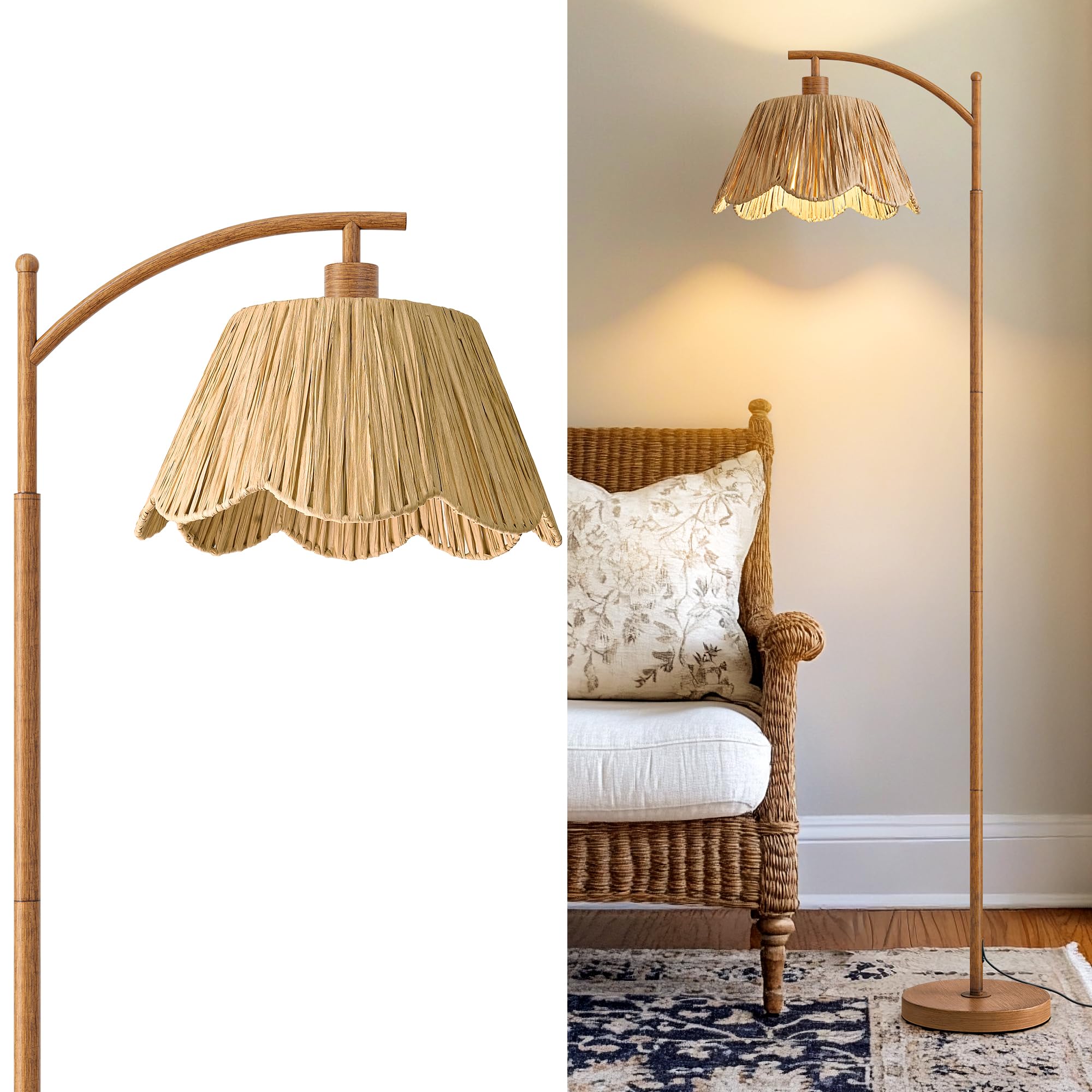 Oneach rattan shade close-up highlighting natural texture for warm living room ambiance.