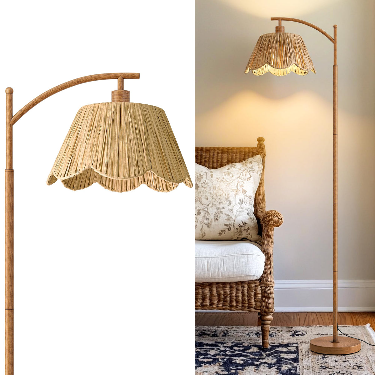 Oneach rattan shade close-up highlighting natural texture for warm living room ambiance.