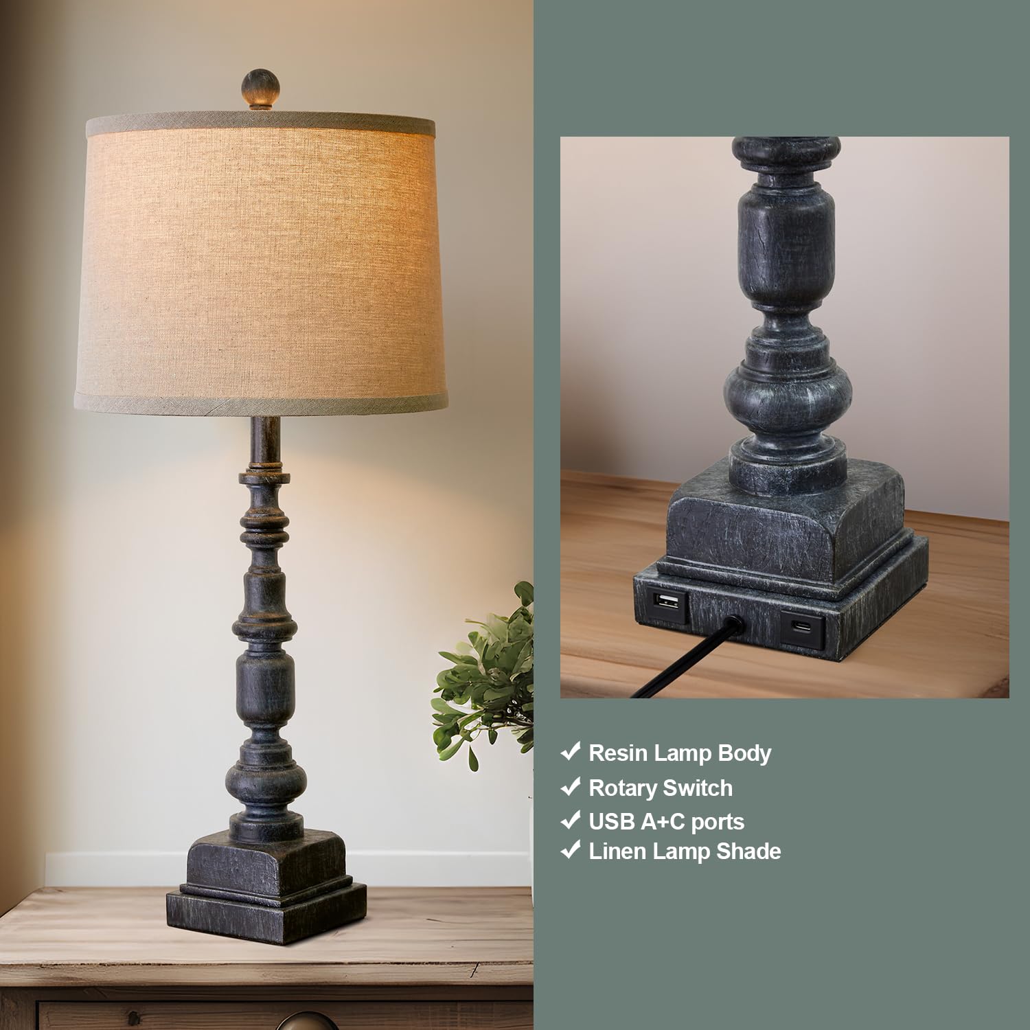 Oneach resin-constructed table lamp with classic silhouette and durable finish