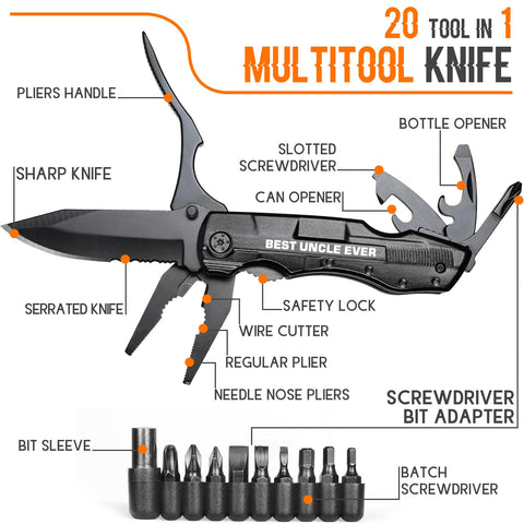 ONEAGE Best Uncle Ever multitool blade open with locking mechanism in use outdoors
