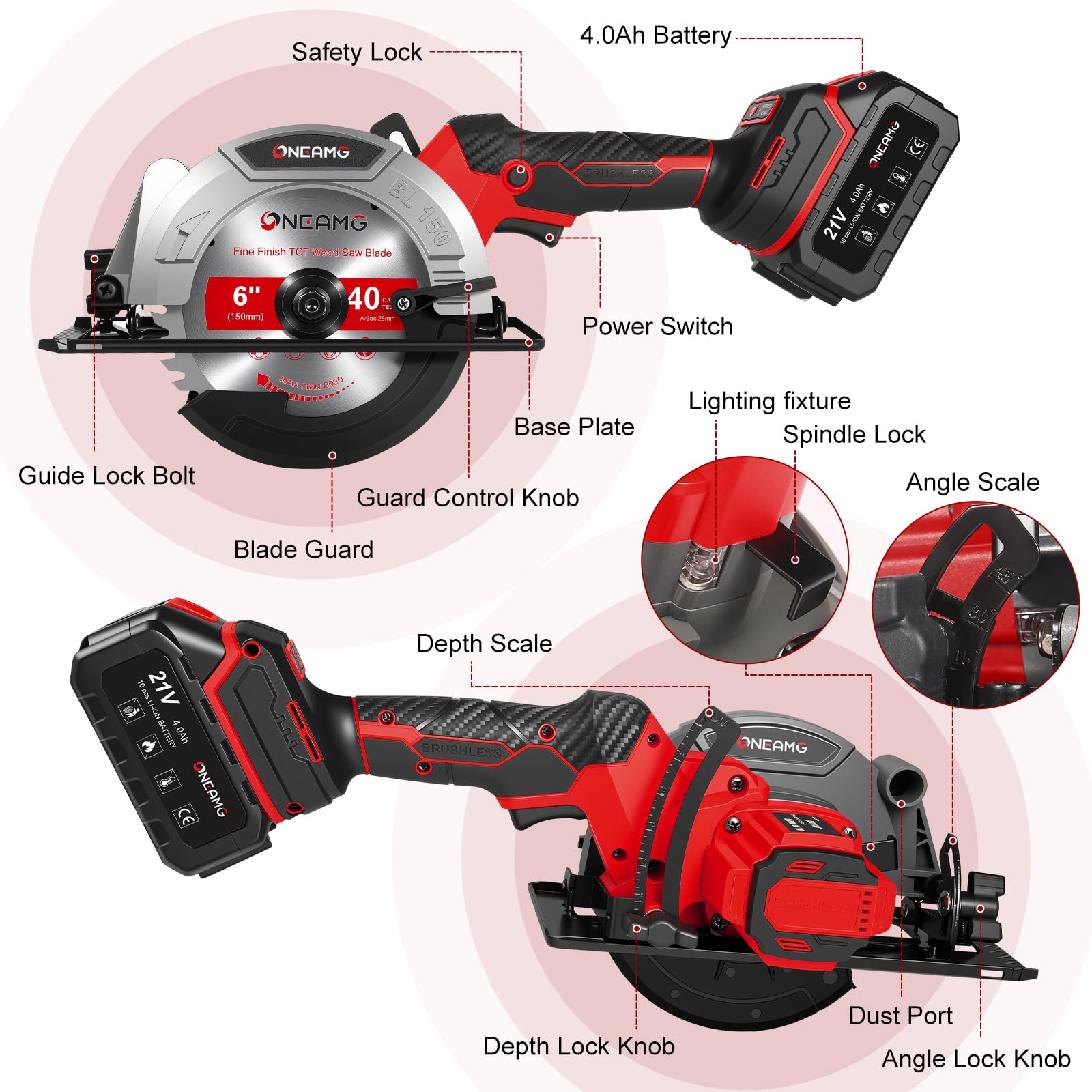 OneAmg 21V 4.0Ah battery powers fast, uninterrupted work