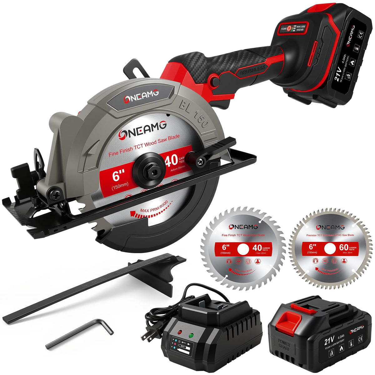 OneAmg 6-inch cordless mini circular saw ready for smooth wood cuts