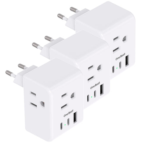 One Beat 6in1 European travel adapter compact and versatile for multi-device charging.