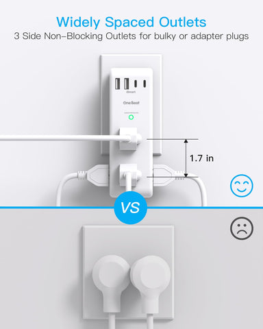 One Beat USB-C smart charging ports detect devices for efficient power delivery.
