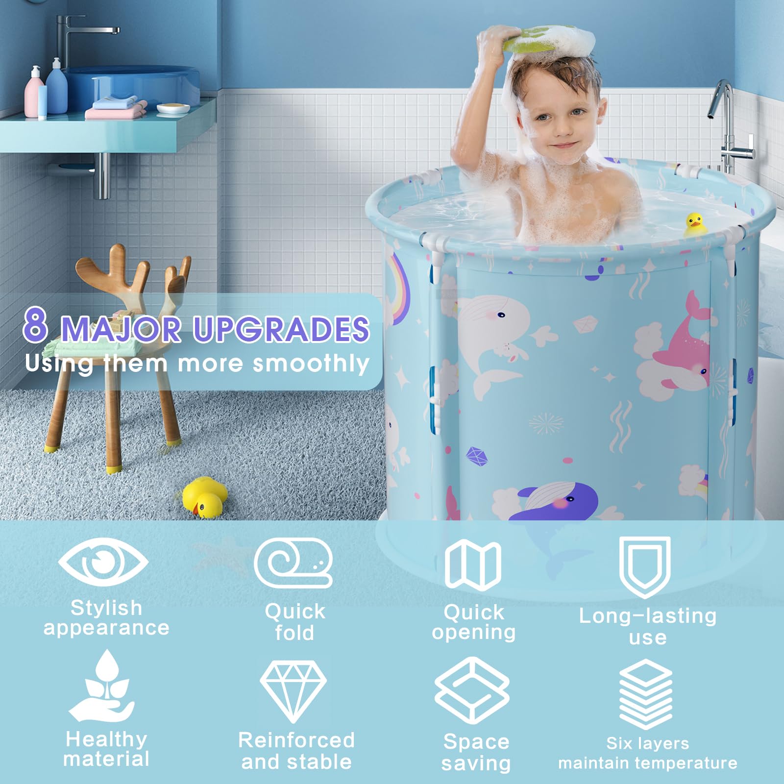 Onebook foldable tub for kids, lightweight and stable for family baths.