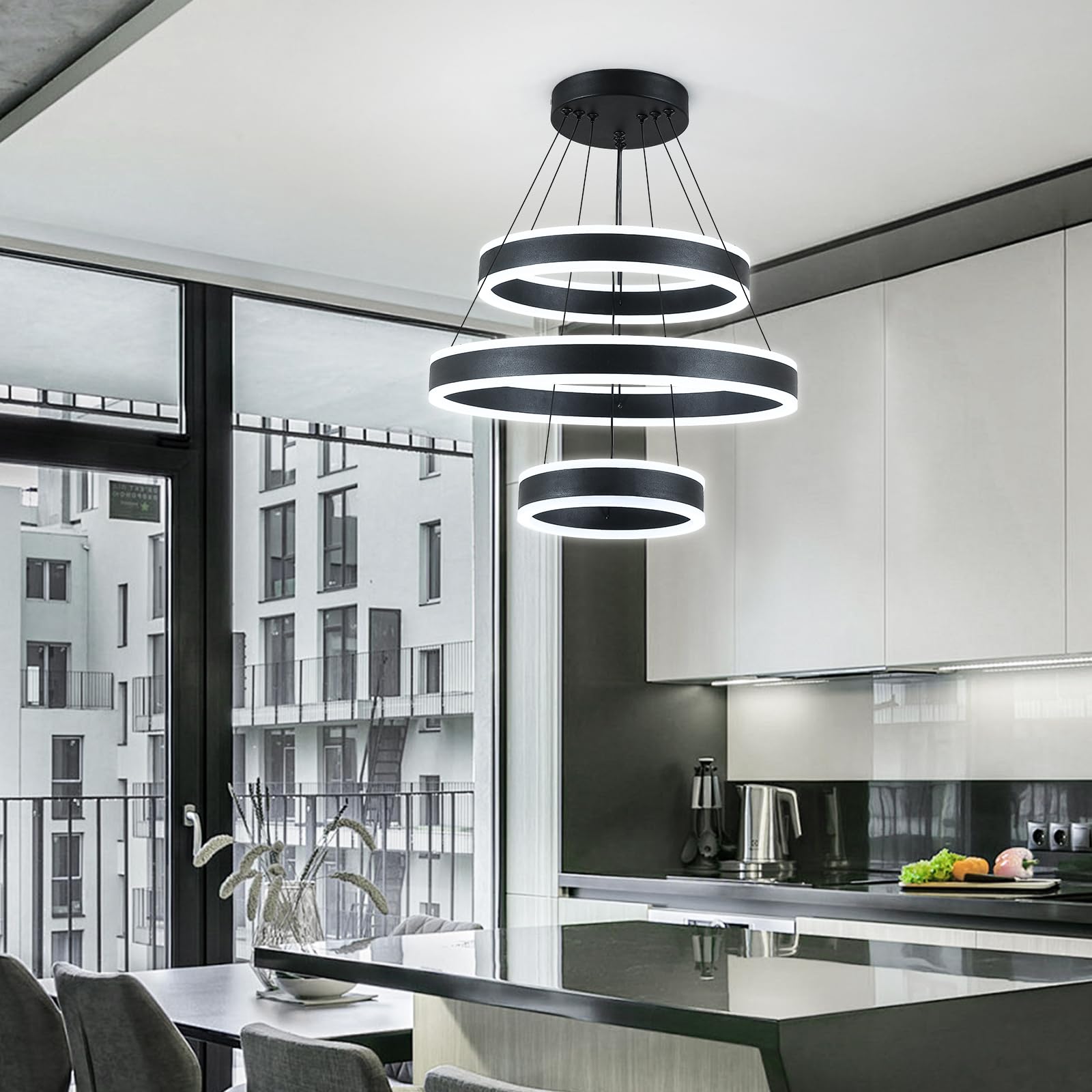 O'NEELDY adjustable height side view chandelier demonstrates versatile hanging options