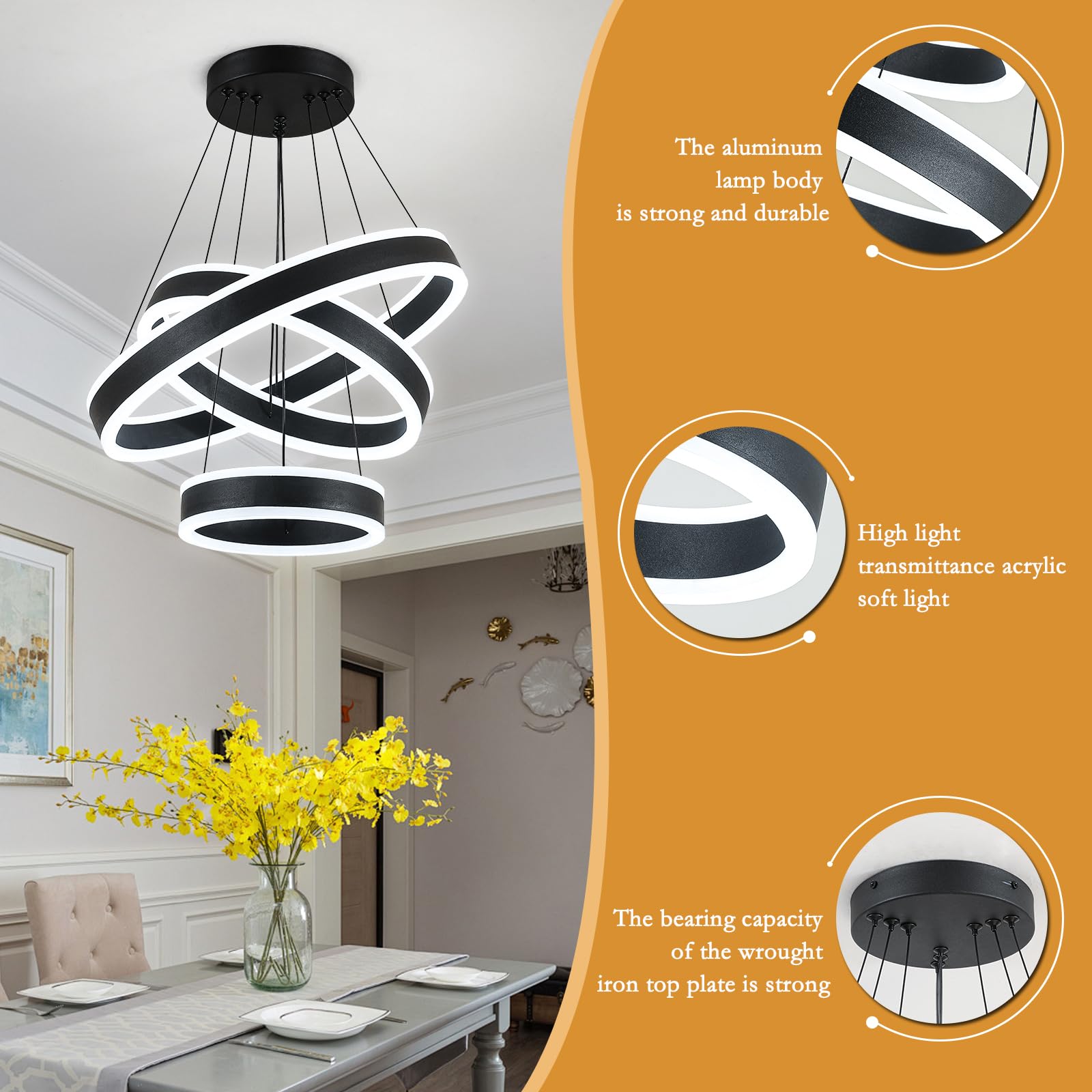 O'NEELDY kitchen island chandelier provides bright overhead lighting for meals
