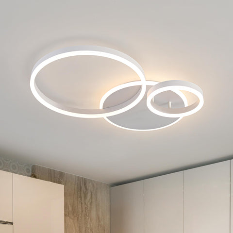 O'NEELDY Modern 3-Ring LED Chandelier design adds a stylish focal point to living spaces.