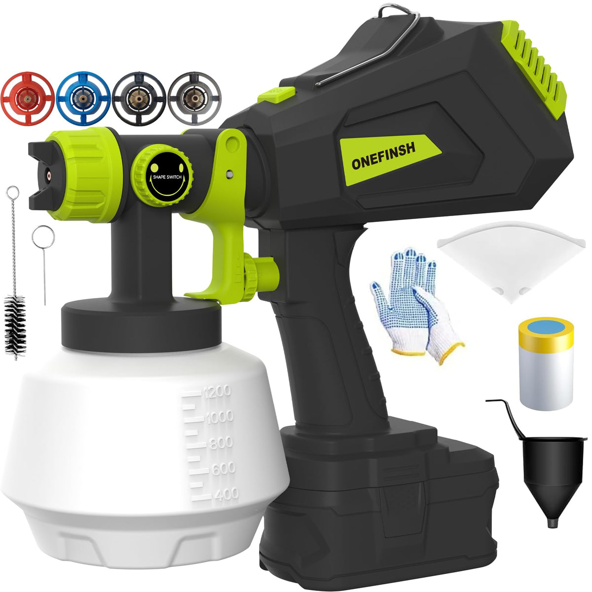 Onefinsh cordless paint sprayer ready for Ryobi 18V battery use, portable for tight spaces
