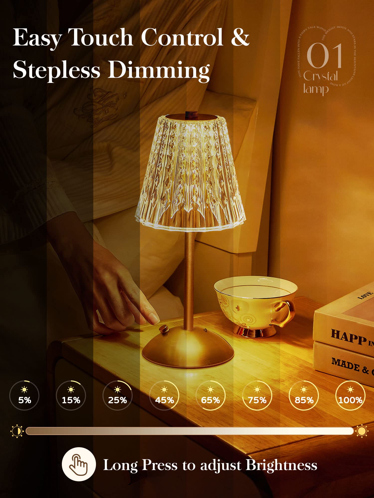 One Fire crystal shade triangular design creates relaxing ambience