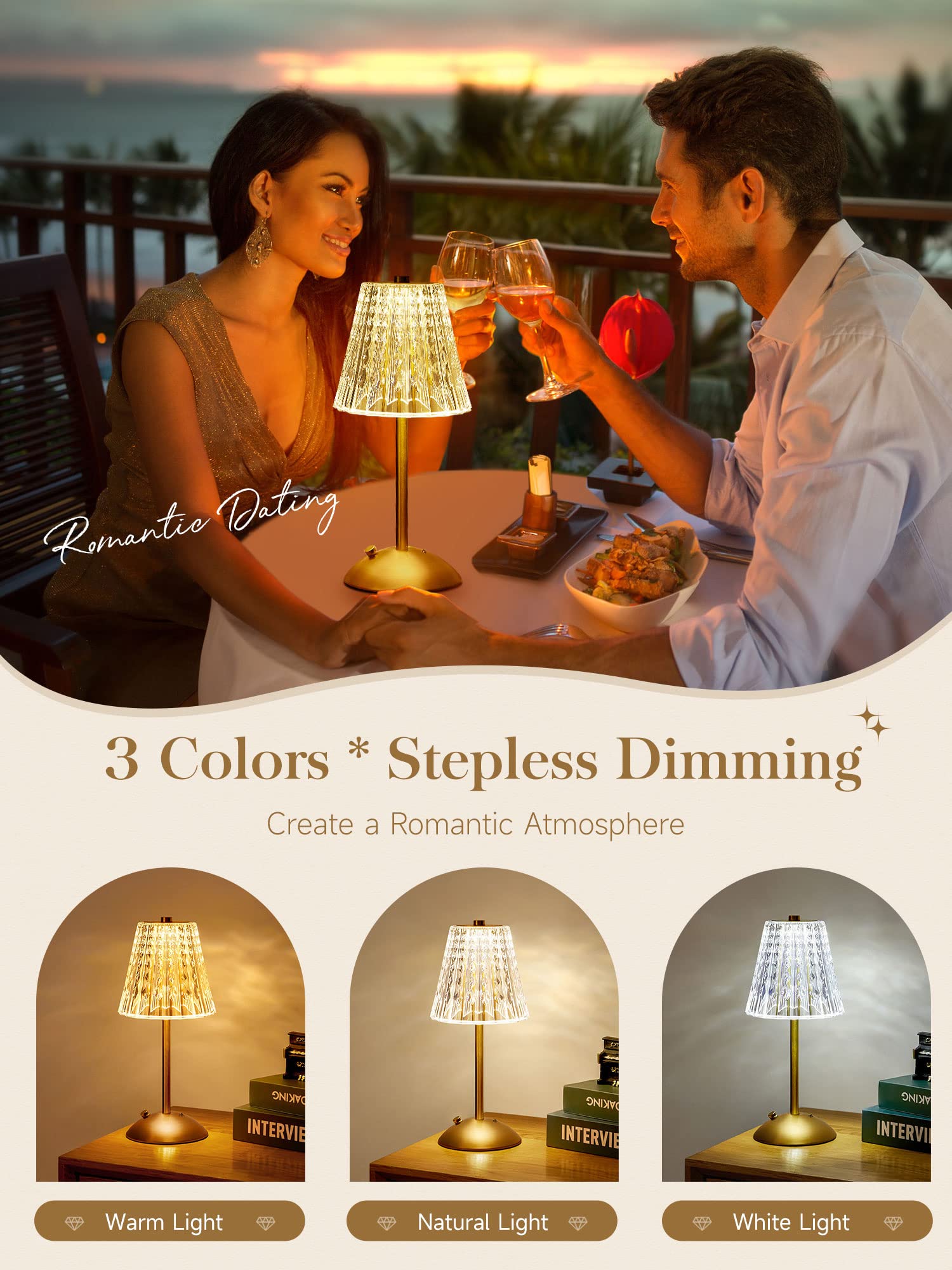 One Fire cordless rechargeable lamp with 3200mAh battery for longer use